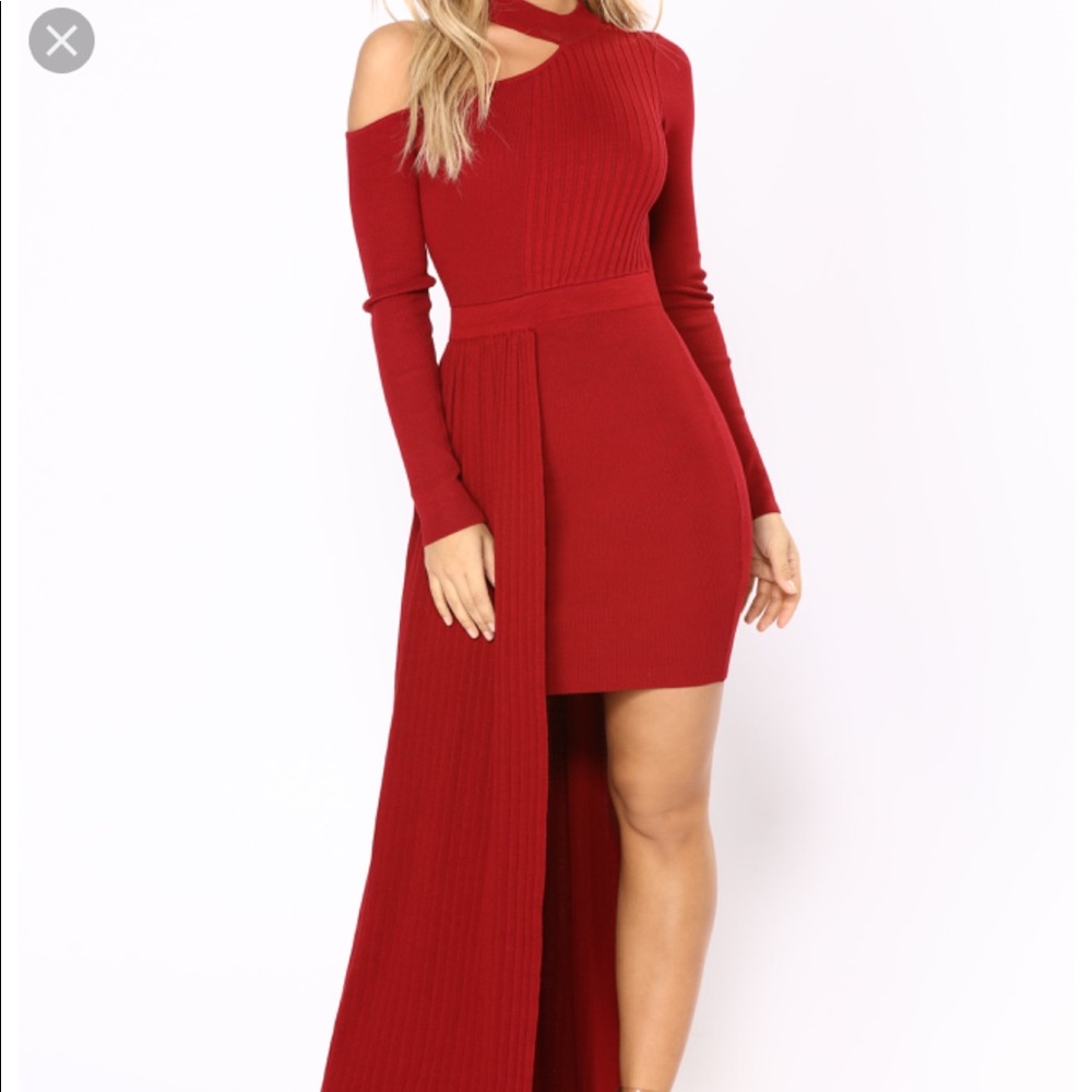 Red knit asymmetrical dress